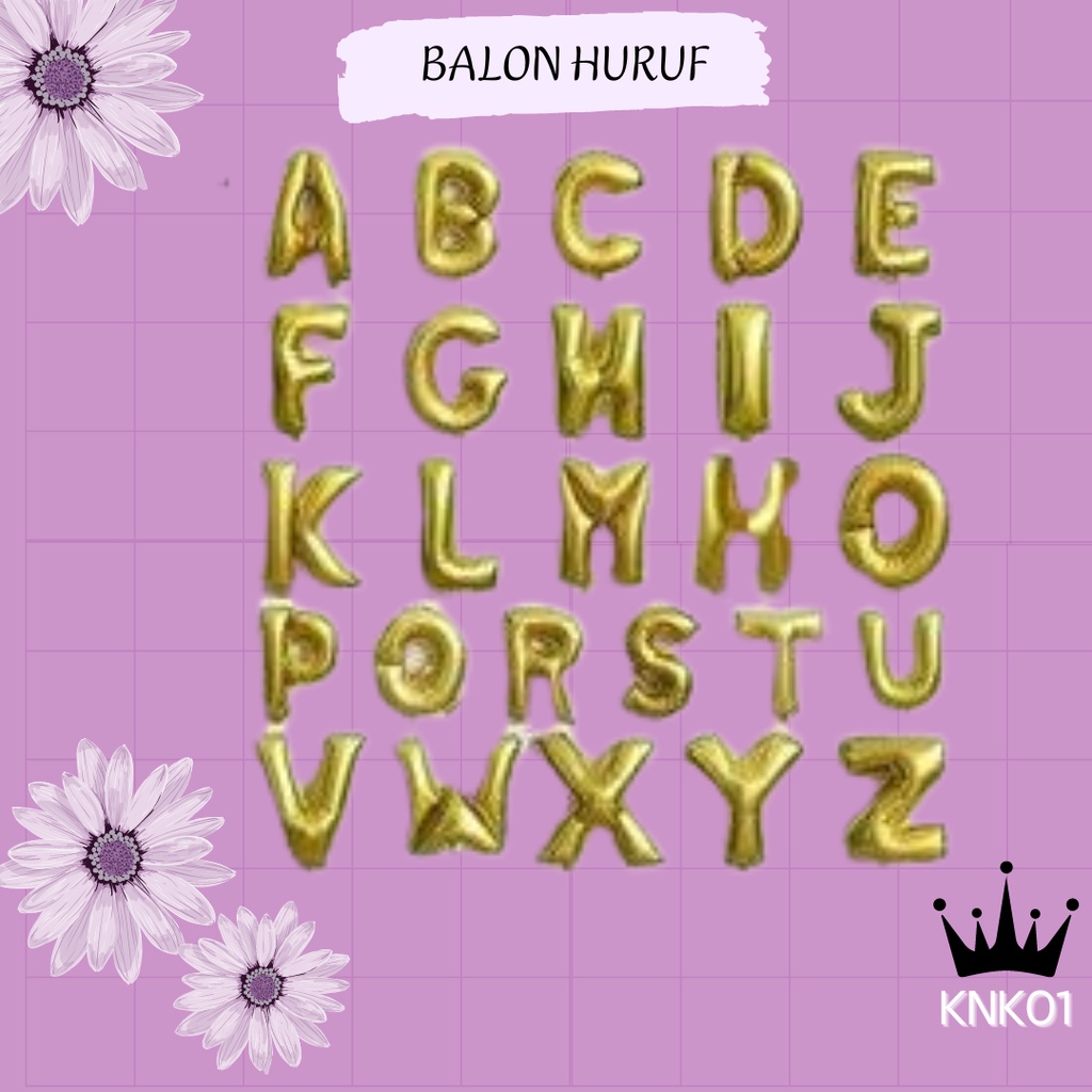 Balon Huruf Inisial Nama A - Z Warna Emas