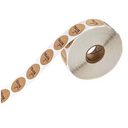 Paper Tags - 1&quot; Natural Kraft Round Shape #05 &quot;Thank You&quot; Sticker (10 pcs)