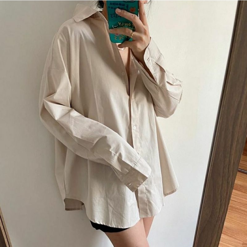 Kemeja Diora basic/kemeja lengan panjang wanita/cotton shirt overz