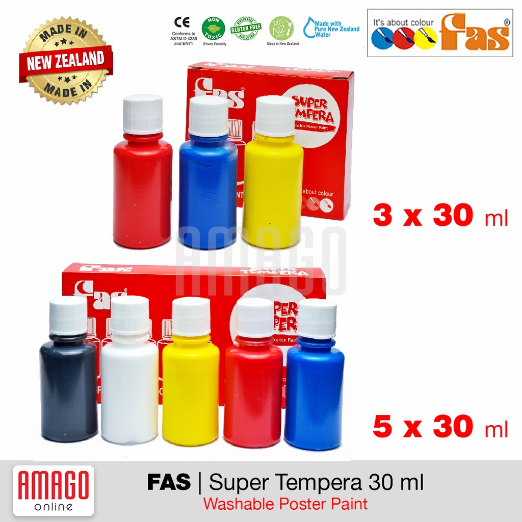 PAKET CAT POSTER - FAS SUPER TEMPERA - PRIMARY COLOUR SET - 30 ml