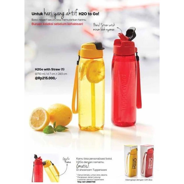 Dijual Tupperware H2GO With Straw Tempat Minum Botol Eko H 2 go 750ml u Diskon