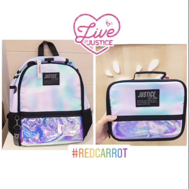 Paket Tas Sekolah Tas Justice Original Dye Effect Stars Set Tas Sekolah dan Tas Bekal