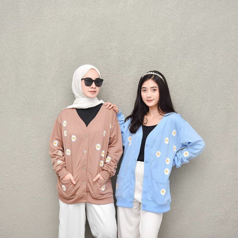 Sweater Wanita Little Daisy Flower Outer Wanita Model Kancing Terbaru Fleece Hot Item Best Seller-4