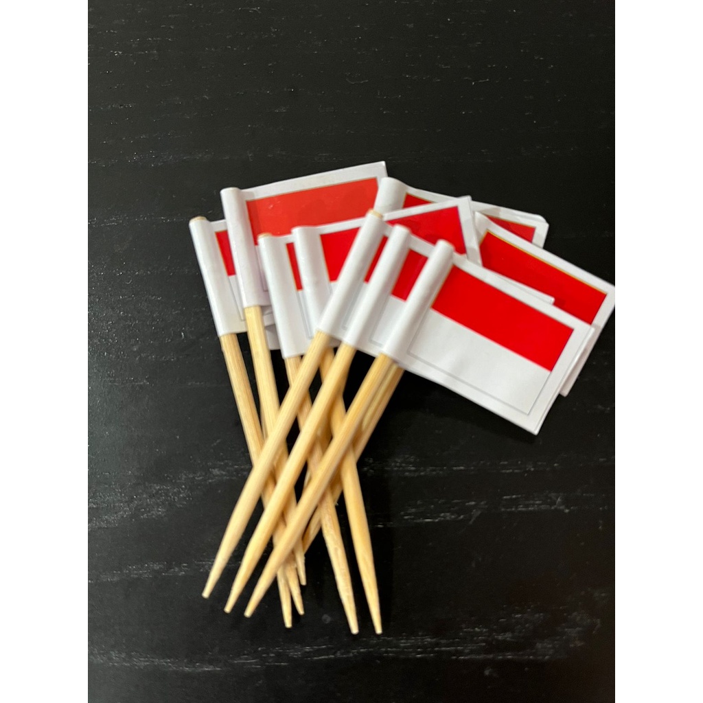 100 pc -Ready stock -Topper Tusuk gigi bendera INDONESIA/bendera Merah Putih- tusuk gigi hiasan kue-