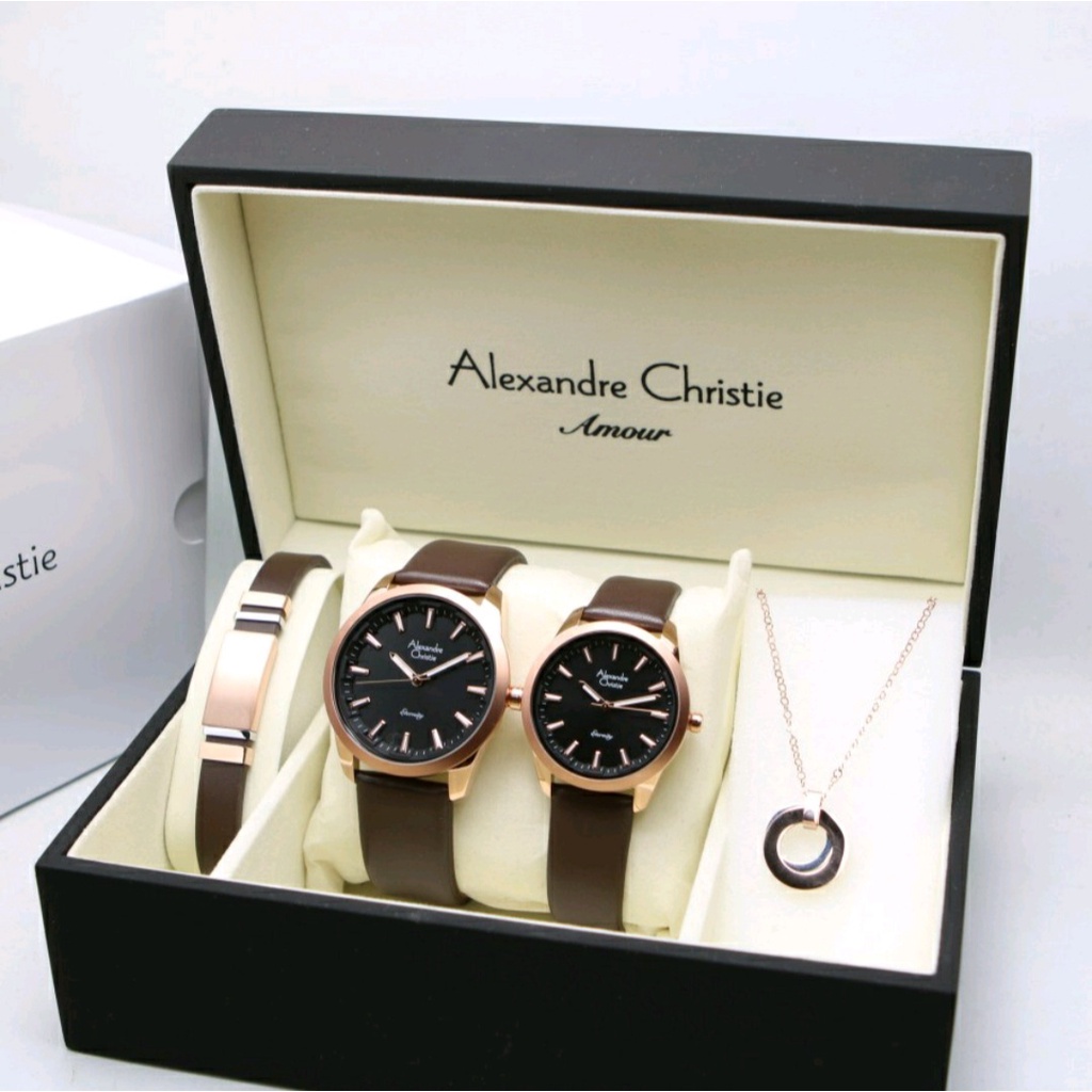 Alexandre Christie Ac 8664 / Ac 8666 Jam Tangan Couple Set Kulit Original