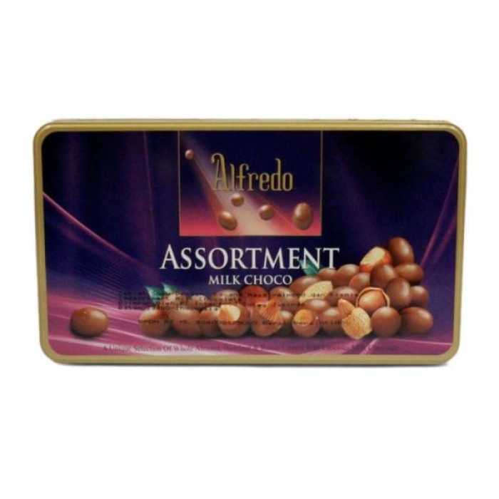 

Alfredo asst milk choco long can 180gr