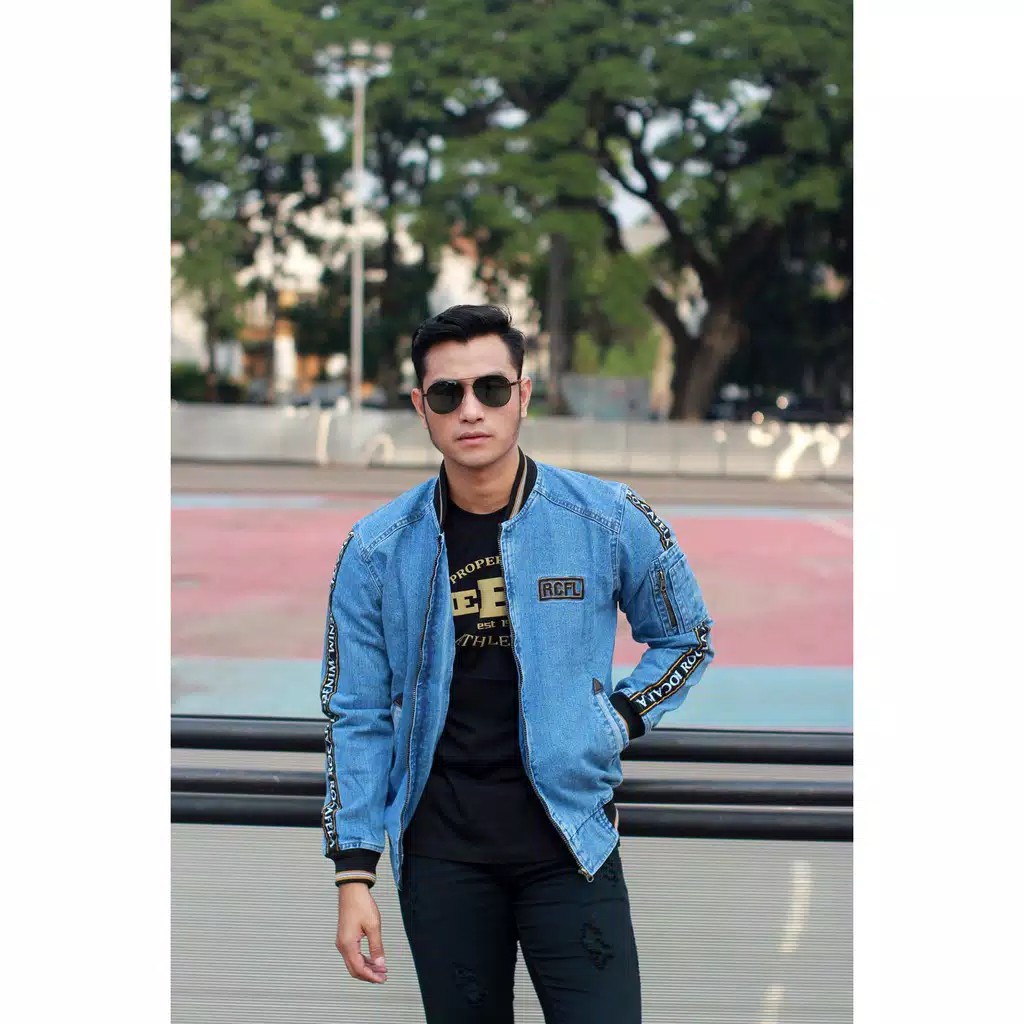 [SIAP KIRIM] JAKET JEANS PRIA BOMBER JEANS TAPING 2 ROCAFELA DENIM COWOK ORIGINAL RCFL SENWASH