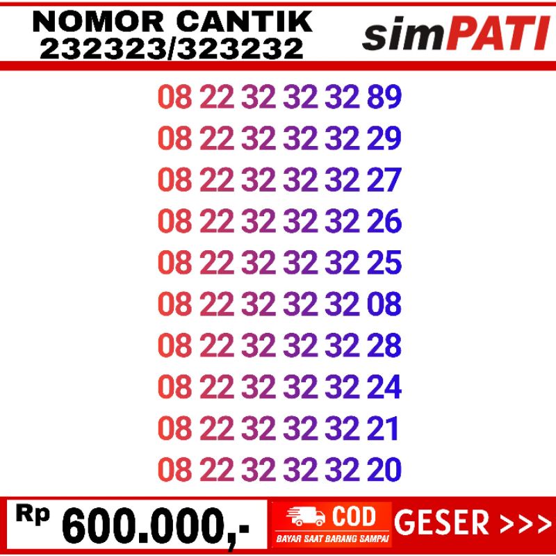 nomor cantik telkomsel simpati 2 323232 atau 232323 2