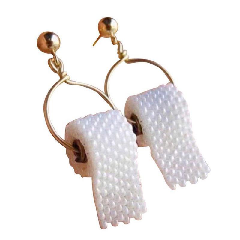 SIY  Pearl Toilet Paper Ear Hooks 3D Paper Earrings Roll Ear Drops Jewellery Gifts