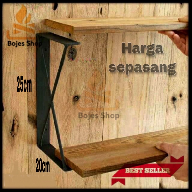 BESI PENYANGGA RAK TEMPEL DINDING 2 ambalan besi pangkon rak dinding minimalis