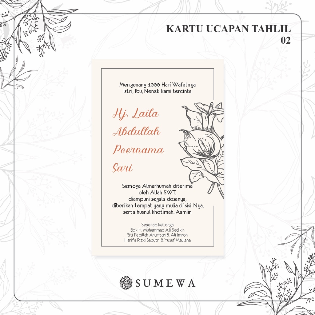 Kartu Ucapan Tahlilan / Kartu Ucapan Peringatan Meninggal 40 Hari / Kartu Ucapan Peringatan 1000 Har