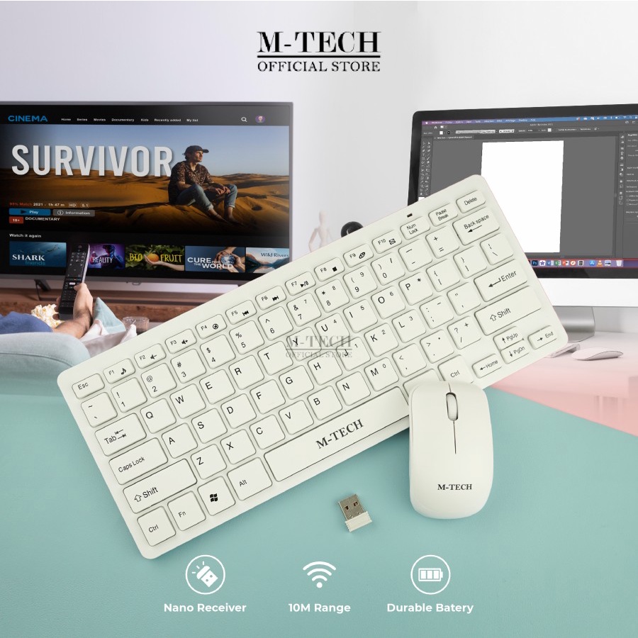 Paket Keyboard Mini Slim Wireless Mouse MTech STK-03 M-Tech STK03 Original