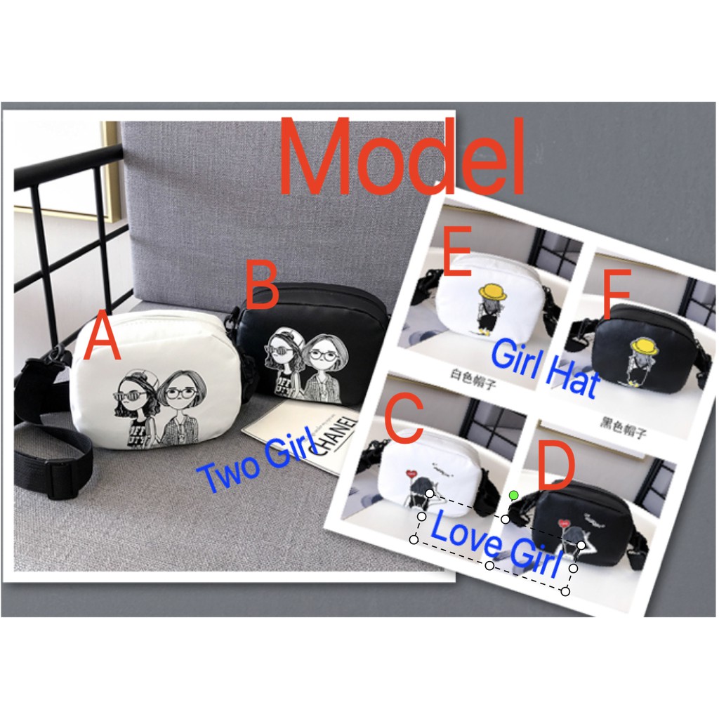 LJY27 Tas Wanita Korea Selempang Leather Shoulder Bag Hitam Putih Black White TKM