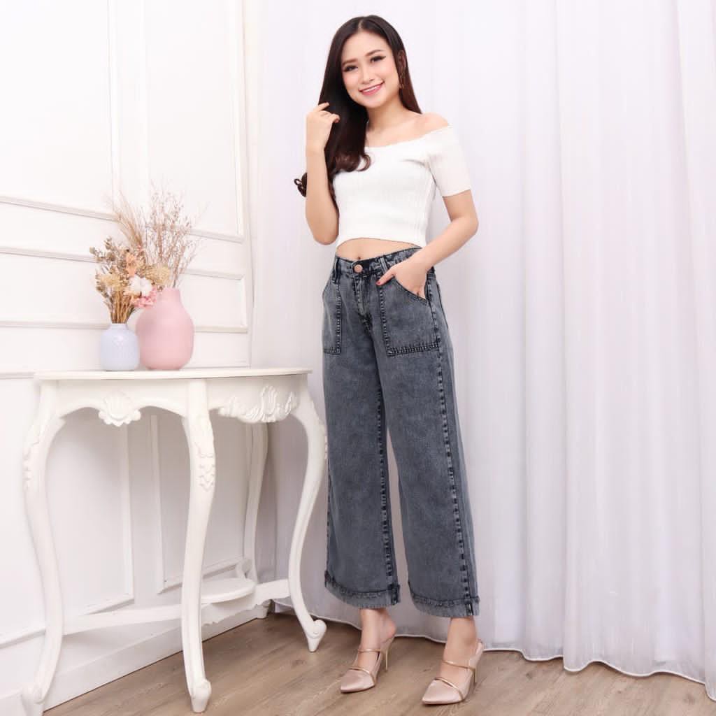 BEFAST - ZEC OOTD Jeans Wanita KAHI / Yolize Kulot Jeans / Celana Jeans Wanita / Jeans Kekinian / Jeans Terbaru OOTD Wanita