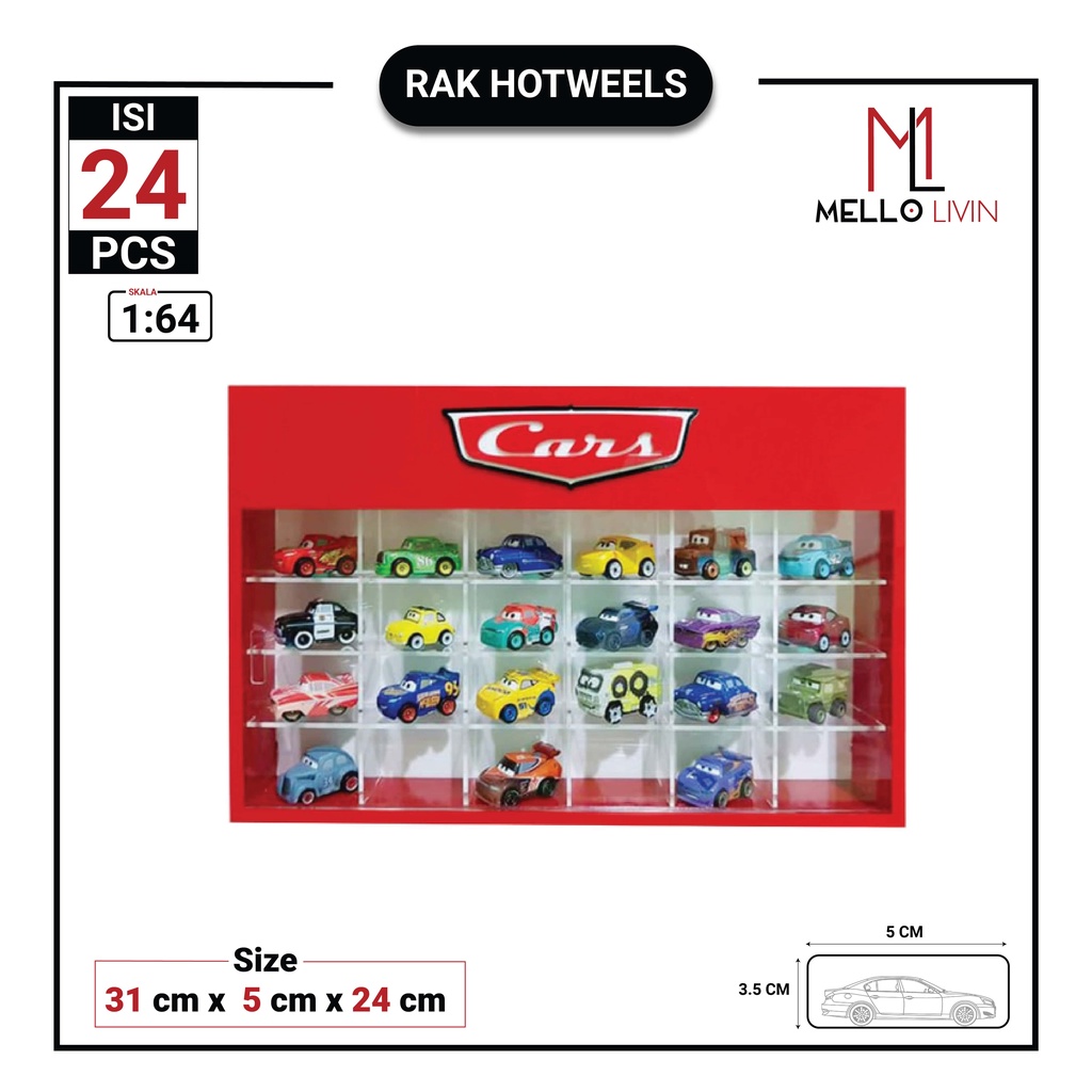 rak cars 3 mini racers mattel isi 24 bahan acrylic akrilik skala 1 55