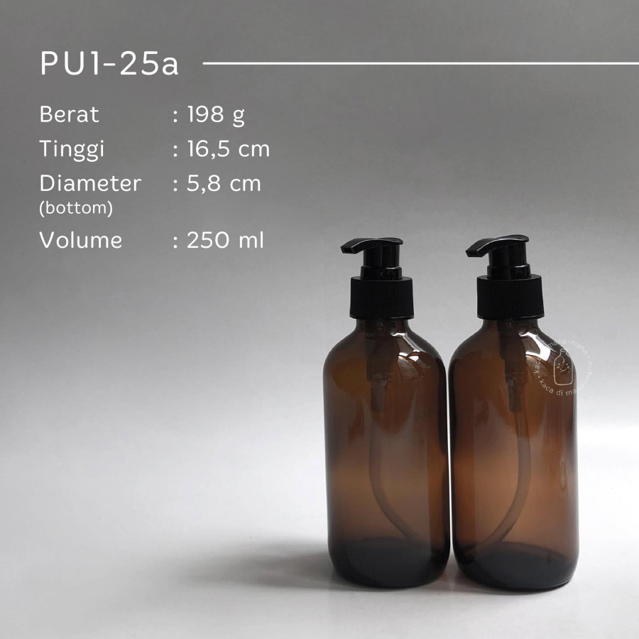 Botol kaca pump - Amber 250ml, 500ml