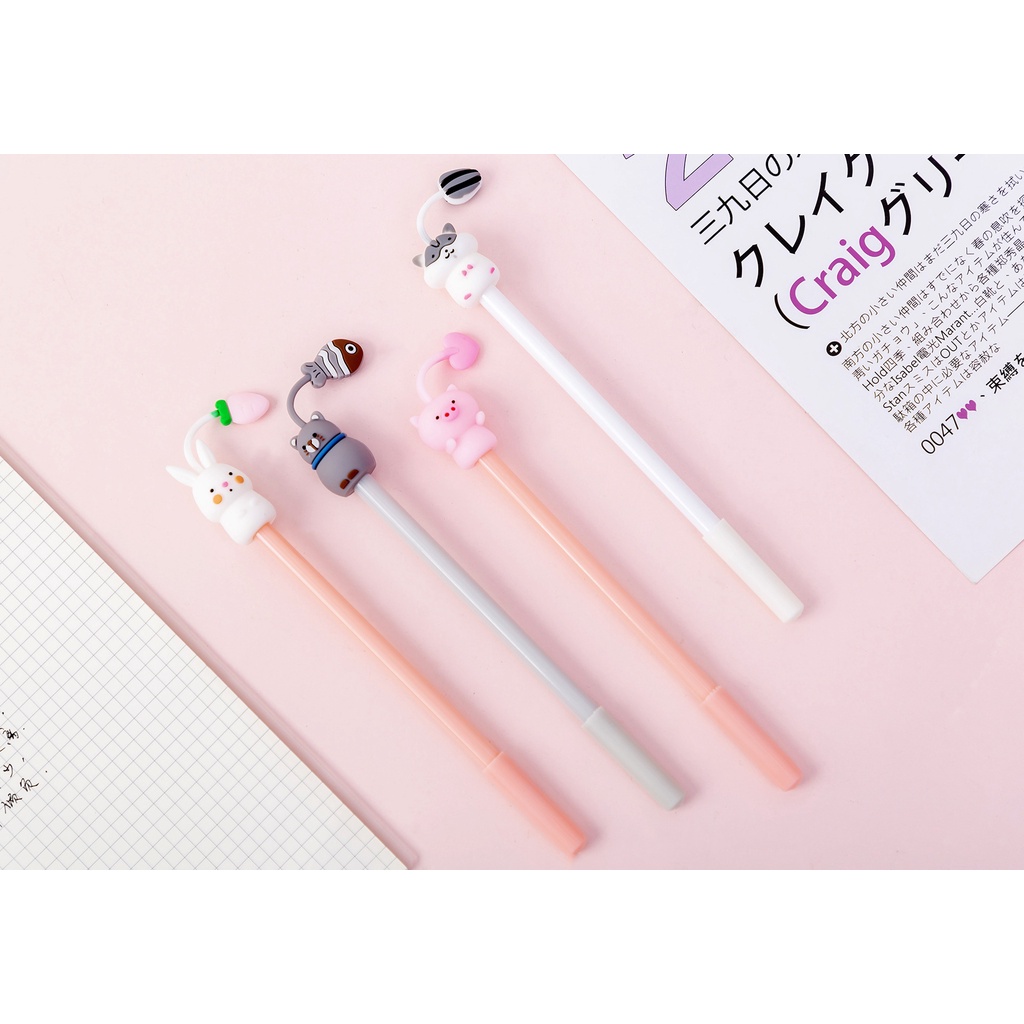 PULPEN GEL PEN KARAKTER CARTOON CAT PIG RABBIT HAMSTER