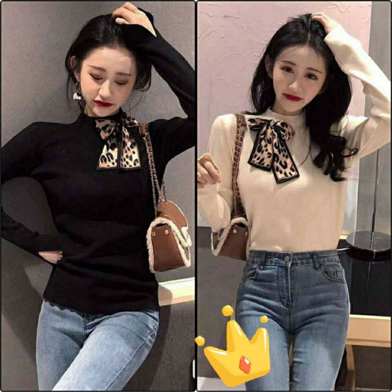 Atasan rajut bros pita leopard import bkk bangkok hk chn china