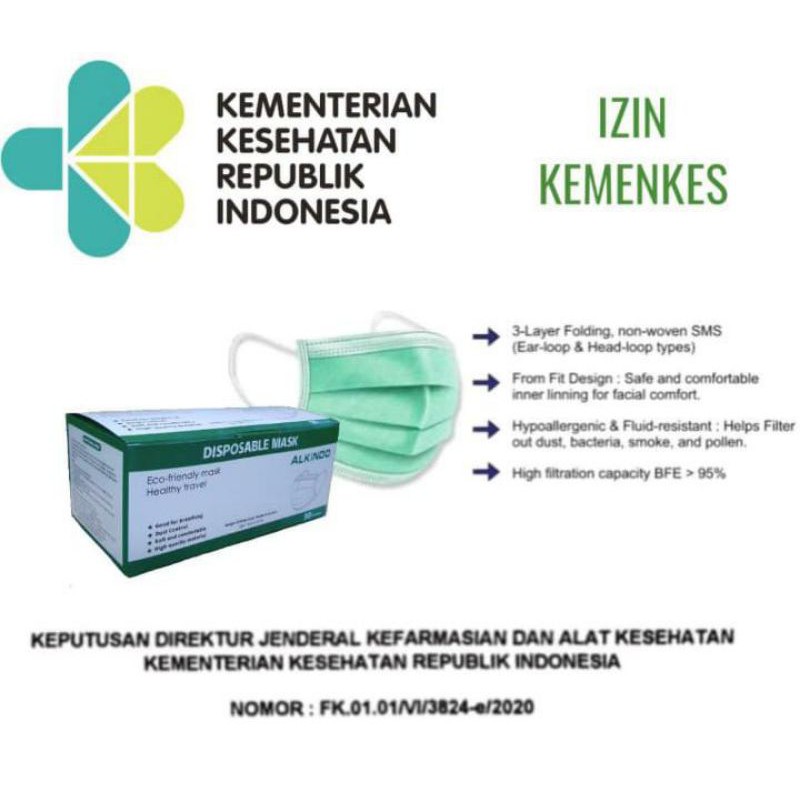 MASKER 3PLY MEDIS IZIN KEMENKES MASKER 3 PLY EARLOOP MASKER MEDIS 3PLY ISI 50PCS