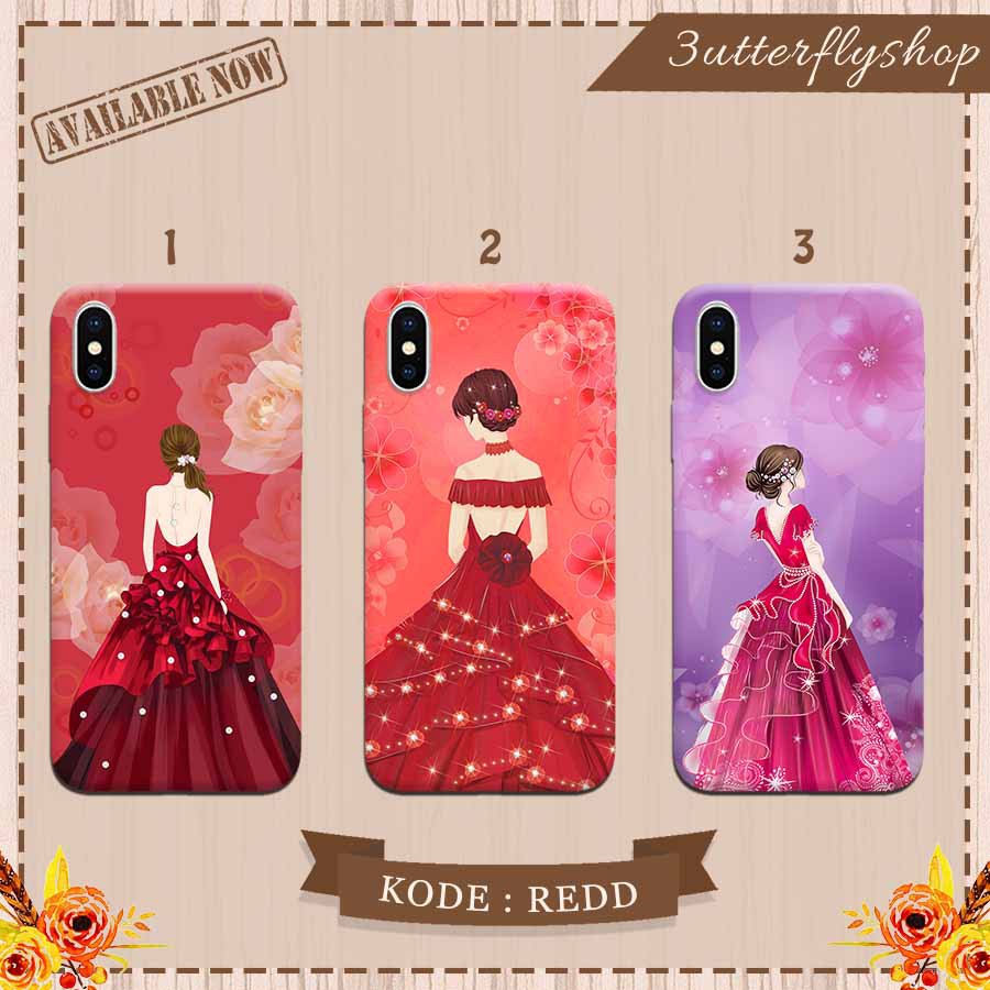 Red Flower Dress girl casing case Oppo Vivo Realme Redmi Xiaomi Samsung Iphone