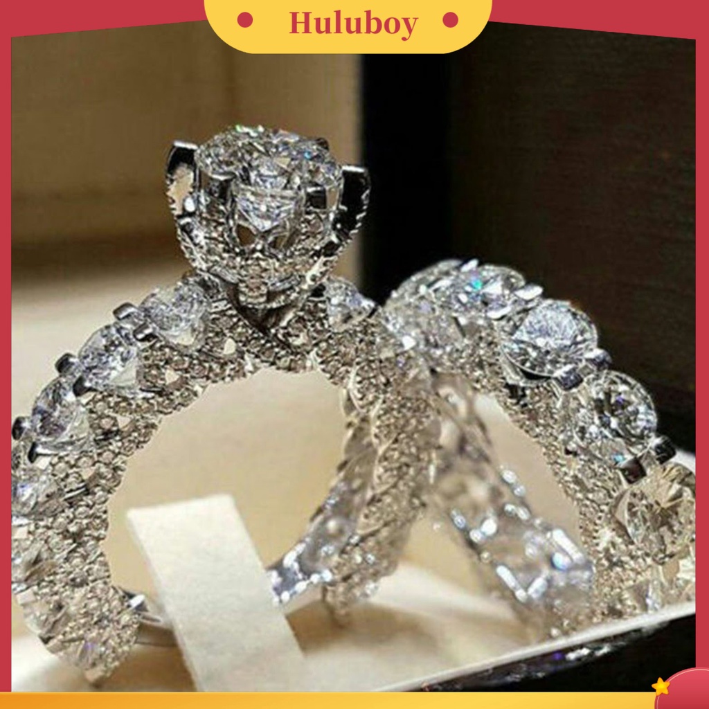 Hu Hu Hu Hu Hu Alat Bantu Pasang Kacamata♡ 1 Pasang Cincin Wanita Full Berlian Imitasi Tidak Pudar Untuk Pernikahan