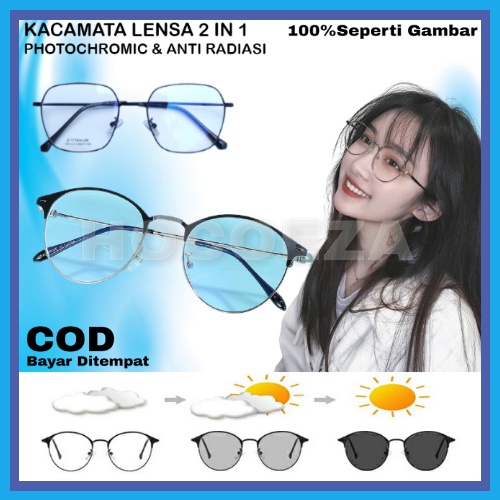 KACAMATA LENSA 2 IN 1 LENSA ANTI RADIASI DAN LENSA PHOTOCHROMIC FRAME OVAL / KOTAK ANTI SILAU UNISEX PRIA WANITA CEWEK COWOK BR01