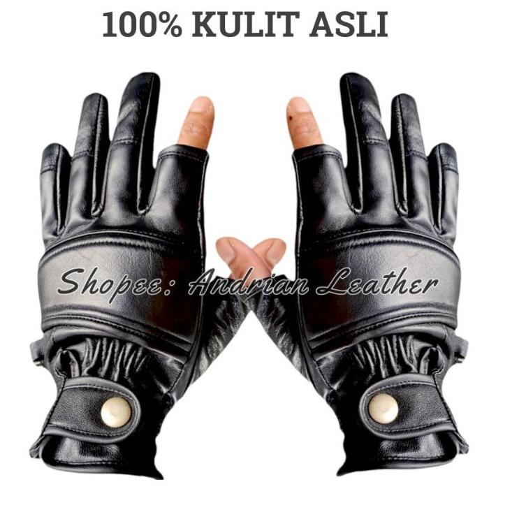 Recomended.. Sarung Tangan Motor Kulit Asli Jari Bolong Gloves Half Finger