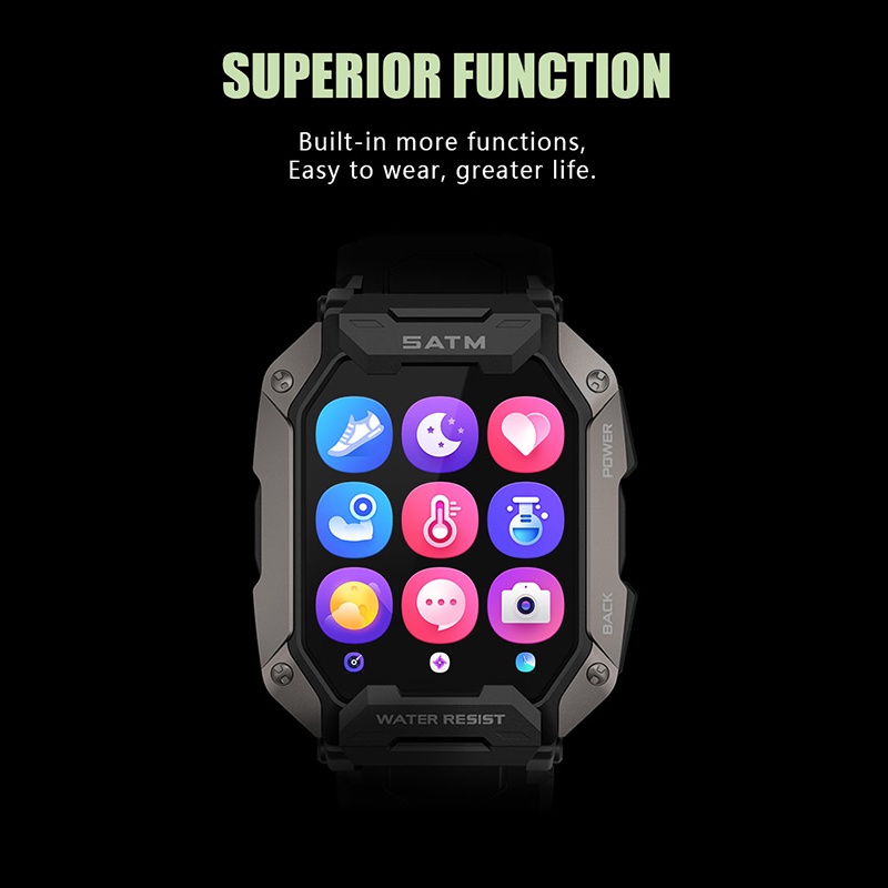 Jam Tangan 5ATM Jam Pintar Pria ✅C20 Outdoor Men's Watch 1.71 Inch HD Large Screen Bluetooth Deep Waterproof 380mAh Long Standby Smart Watch Multi-Sport Mode VS C16