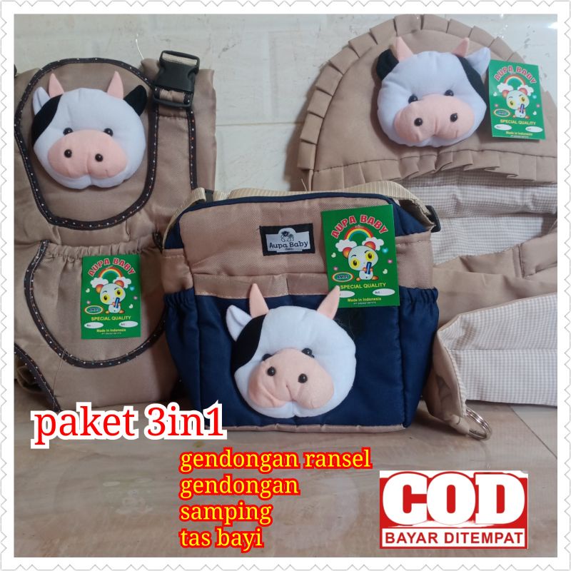 Paket 3in1 Tas bayi sapi Gendongan multi Gendongan Samping boneka Sapi