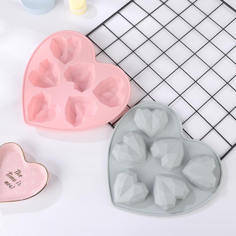 Solighter Berlian Bentuk Hati Cetakan Silikon Pernikahan Valentine Dekorasi Kue Fondant Gula Puding Sabun Baking Pan Mold