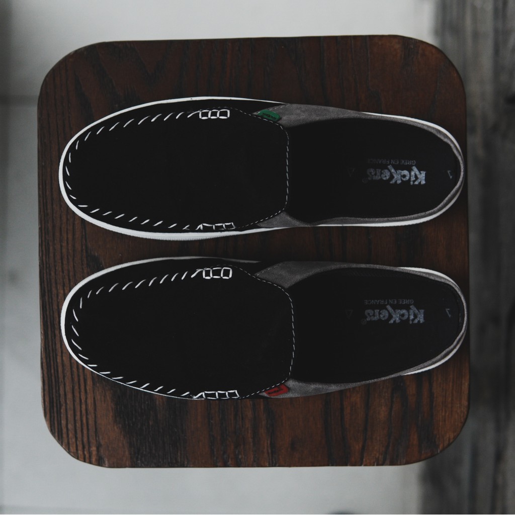 Sepatu slip on pria kickers stiching casual formal kerja santai kuliah BISA COD