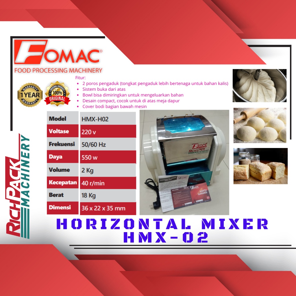 FOMAC HMX-H02 Horizontal Dough Mixer Mesin Pengaduk Adonan Mie