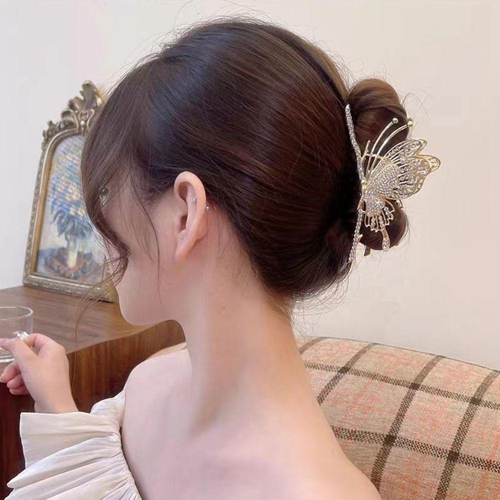 Needway   Wanita Jepit Rambut Elegan Indah Kupu-Kupu Hiu Klip Berlian Imitasi Zirkon Rambut Klip