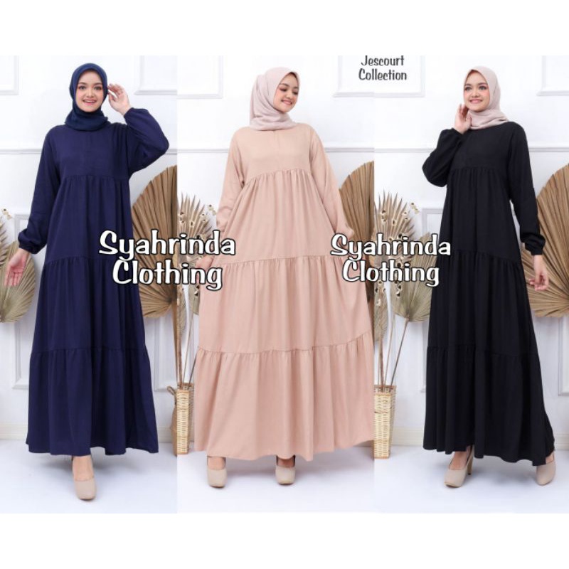 Gamis Susun Rayon Twill Premium Import Polos Muslim Wanita M L XL XXL