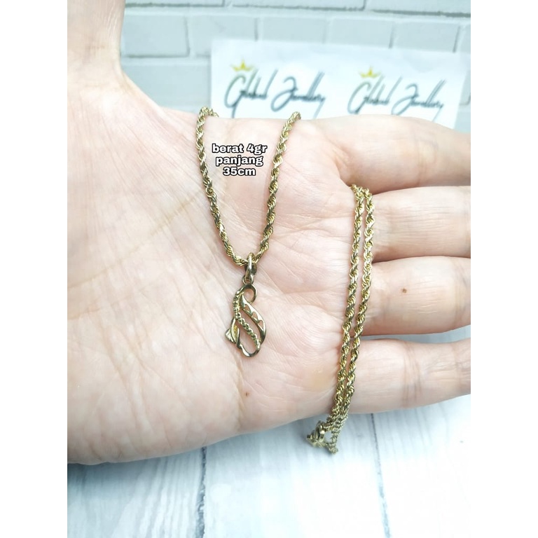 KALUNG SET LIONTIN UKIR RANTING LOVE GOLD PERAK ASLI S925 GLOBAL JEWELLERY CM012