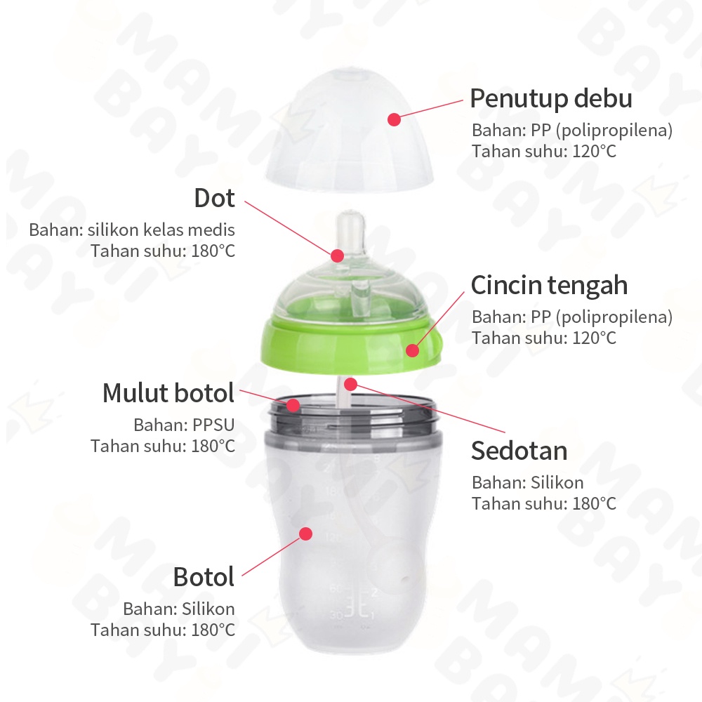 Mamibayi PIKO BELLO botol susu bayi dengan sedotan botol bayi bahan silikon lembut BPA free