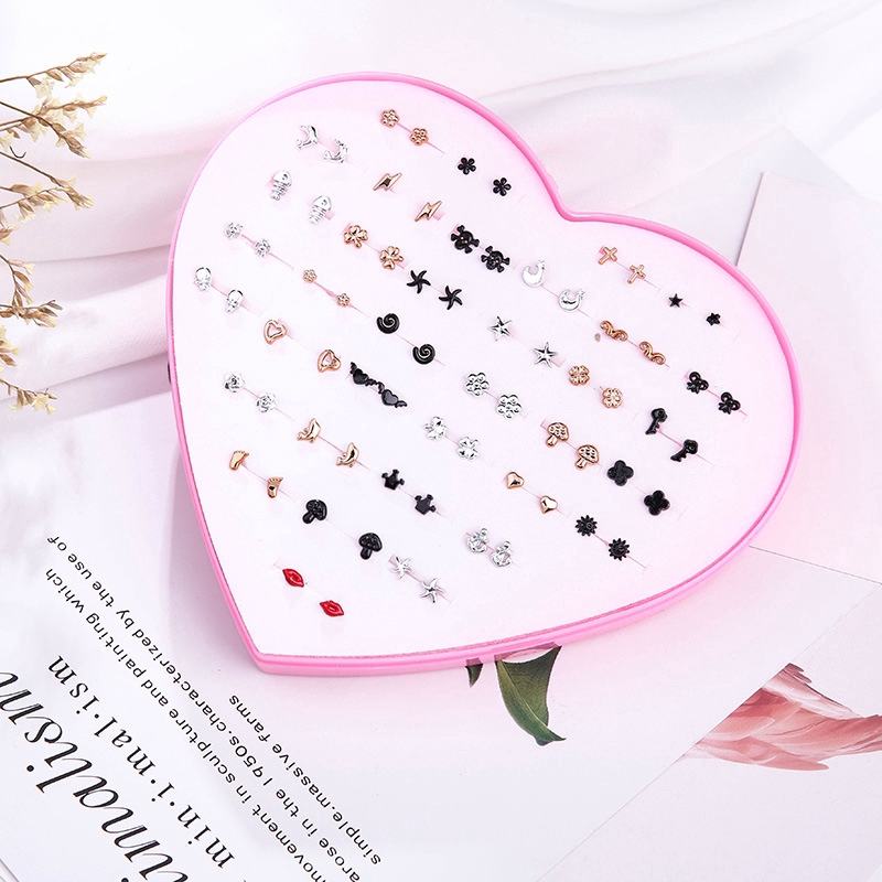 36 /50 /100Pasang Anting Fashion Plastik Hypoallergenic Berlian Anting Set Hati Kotak Wanita Perhiasan Aksesoris