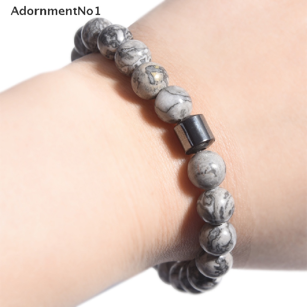 (AdornmentNo1) Gelang Tangan Manik-Manik Batu Lava Rock 8mm Elastis Untuk Pria / Wanita / Yoga