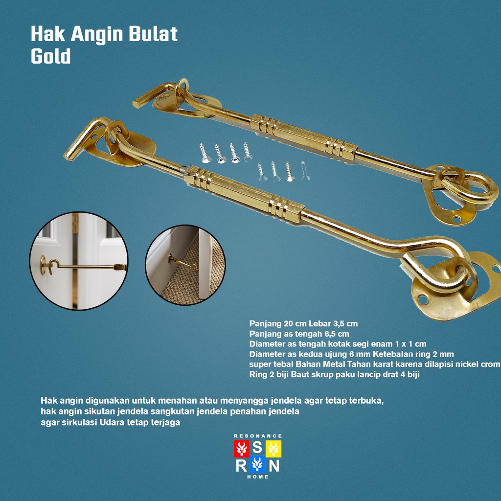 Hak Angin Segi Gold 20cm / Window Hook Resonance Home