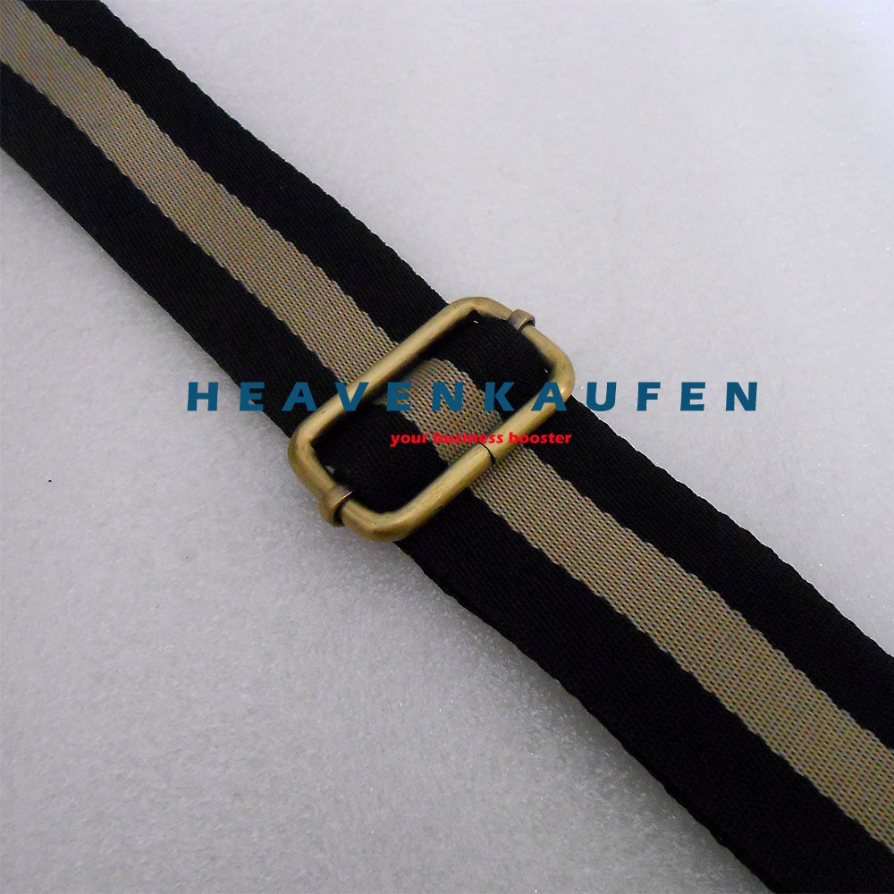 Strap Tas / Tali Selempang Tas Unisex Lebar 3,8 cm Warna Hitam Strip Cream Kait Besi ATG