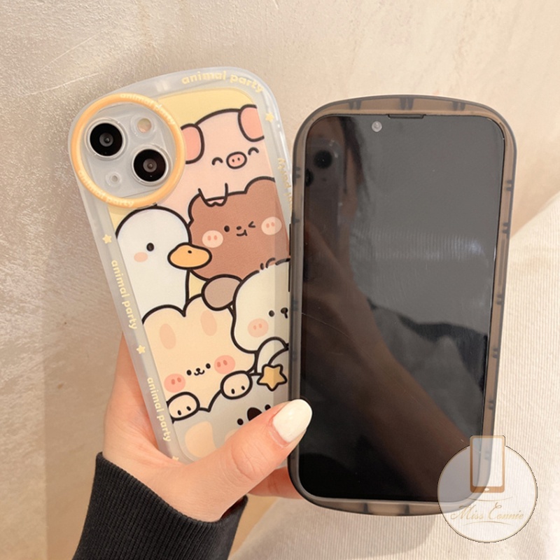 IPHONE Casing Ponsel Pesta Hewan Kartun Lucu Kompatibel Untuk Iphone11 7 8 13 12 11 14 Pro MAX 6 6s 7 8 Plus XR XS MAX X SE 2020tutup Belakang Lensa Bulat TPU Lembut