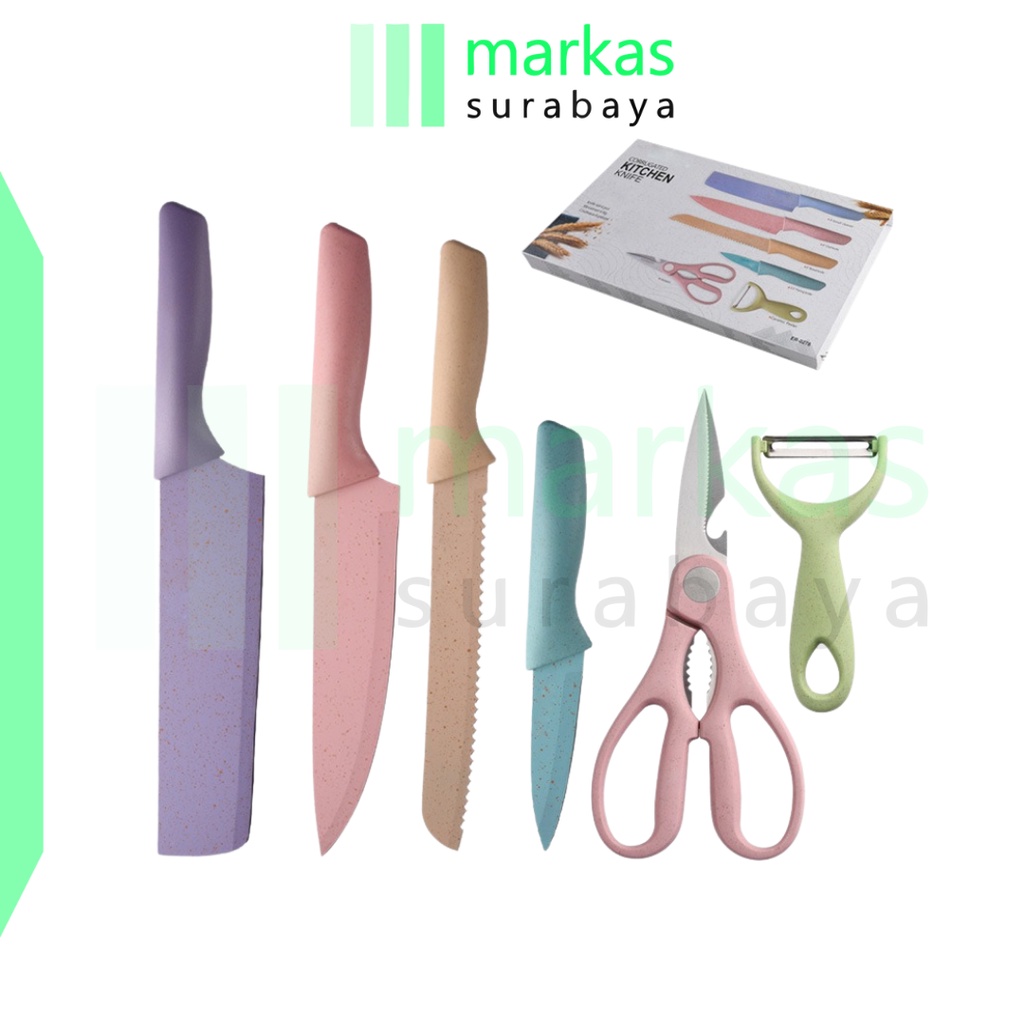 MARKAS HL0354 Pisau Set Stainless Anti Lengket 1 Set Isi 6 Pcs Peralatan Dapur Set Memasak