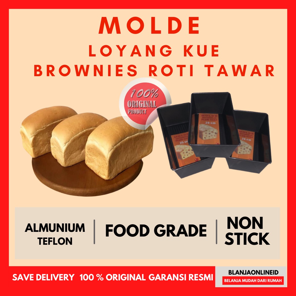 Jual Molde Loyang Cetakan Kue Brownies Bolu Roti Tawar Teflon Cm Loyang Roti Tawar Cetakan