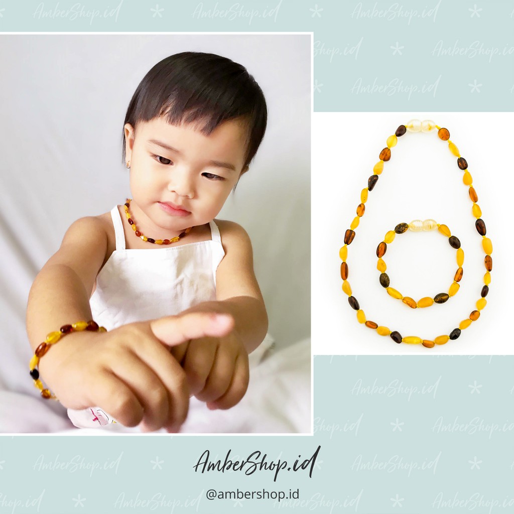 AS40 Kalung amber &amp; Gelang amber pereda nyeri tumbuh gigi bayi - Amber Shop