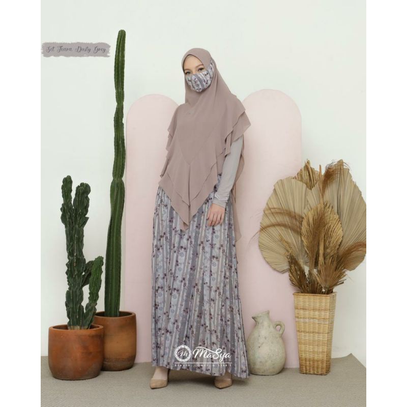 Dress Tiara Basic Misty Grey - Set Gamis Syari Premium by Masya, Madenia Syar'i