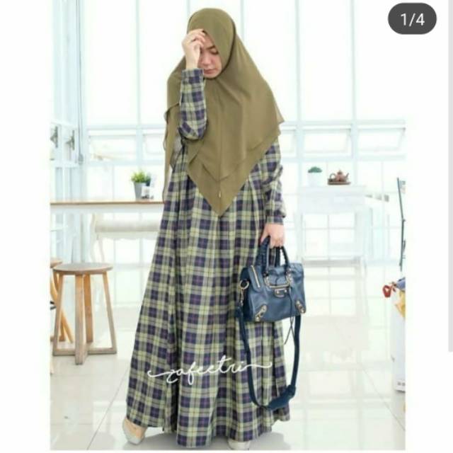 Preloved gamis olive tartan zafeetri