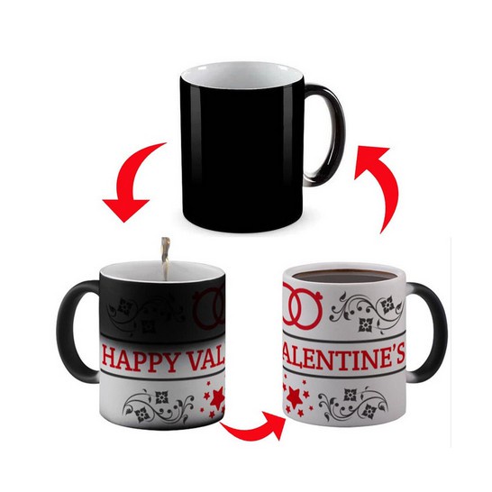 SABLON GELAS MUG MAGIC BUNGLON WARNA HITAM JADI PUTIH POLOS UNIK