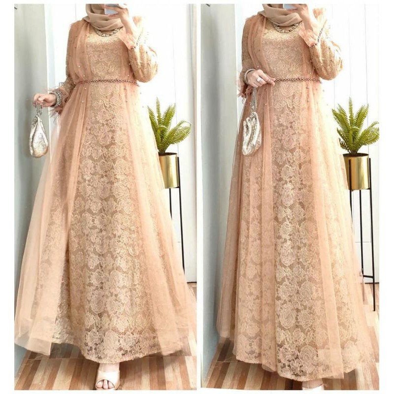 DRESS BRUKAT TILE MUTIARA PESTA LEBARAN KONDANGAN CANTIK PREMIUM