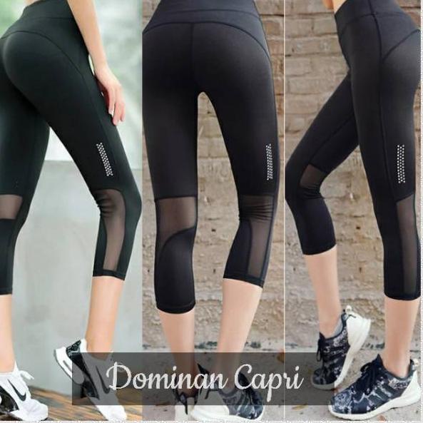 Baru Bermanfaat JdF Shop T1719 - Dominan Capri / Celana Olah Raga 3/4 Legging Olahraga Senam Mesh