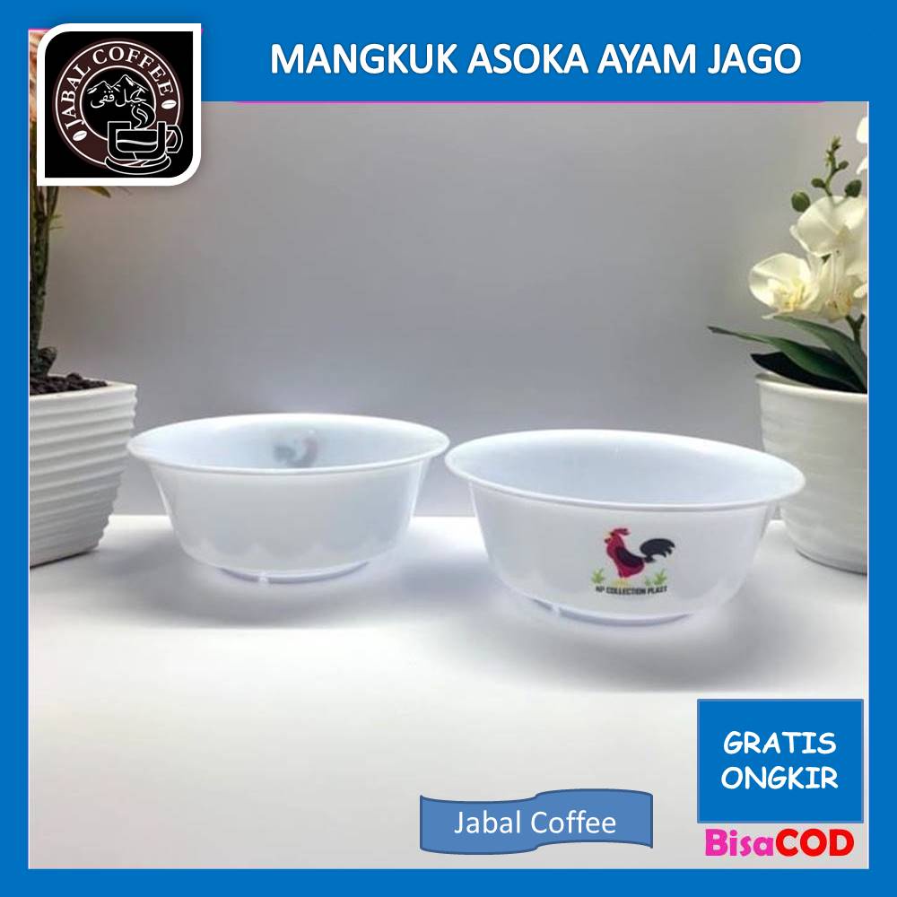 Mangkuk Motif Ayam Jago / Mangkuk Asoka Jargon Putih / Mangkuk Warna Putih Plastik